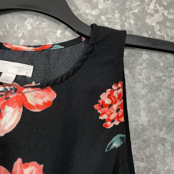 14th & Union Black & Pink Floral Sleeveless Blouse - Size 8 - Shoulder Tie Top - Picture 2 of 7